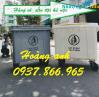 Ảnh Thùng rác nhựa 600l màu xanh có bánh xe, thùng rom rác thải chung cư, thùng rác công nghiệp gom số lượng lớn