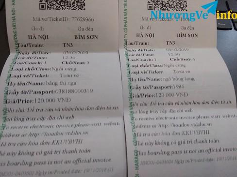 Ảnh Mình có 2 vé ngồi cứng từ Hà Nội về ga Bỉm Sơn trưa ngày 29/12 âm cần nhượng lại