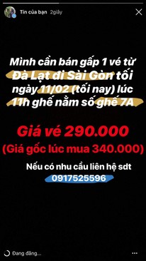 Ảnh Nhượng lại vé ĐÀ LẠT -SÀI GÒN LÚC 23h00 ngày 11/02