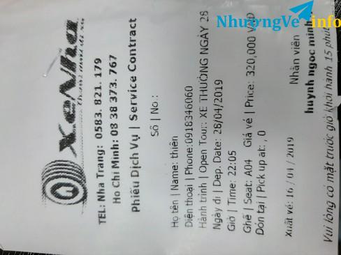 Ảnh Nhượng 2 vé Xe Nhà SG-Nha Trang 22h ngày 28/4