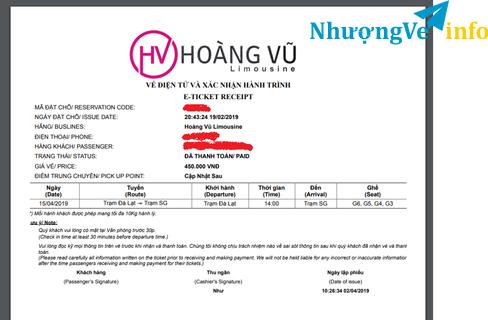 Ảnh Nhượng vé xe limousine đà lạt sài gòn 15/4/2019
