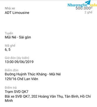 Ảnh Nhượng lại vé xe LIMOUSINE MŨI NÉ - SÀI GÒN