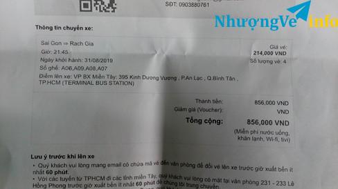 Ảnh Vé Xe Phương Trang từ HỒ CHÍ MINH về KIÊN GIANG - 21h45 - 31/08/2019