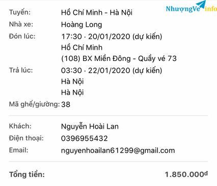 Ảnh Vé xe tết Sài Gòn - Hà Nội 20/01/2020