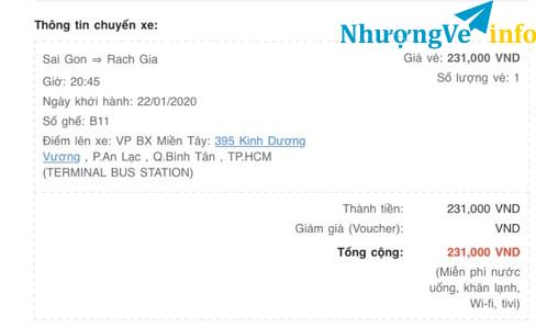 Ảnh Nhượng vé Sài Gòn - Rạch Giá (20h45 tối 28 Tết - 22/01/2020)