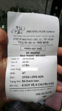 Ảnh Vé Phương Nam Nha Trang - Sài Gòn 29/02