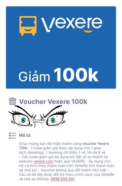 Ảnh Voucher 100K Vexere (Vé xe rẻ)
