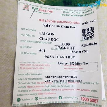 Ảnh Nhượng lại vé xe SG - Châu Đốc ngày tối ngày 16/04