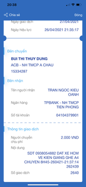 Ảnh Pass lại vé phòng nằm Tuấn Nga