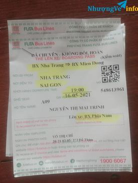 Ảnh Nhượng lại vé xe từ Nha Trang vào Sài Gòn 16/5/21