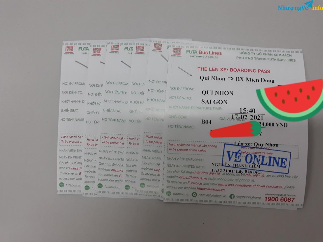 Ảnh VÉ XE PHƯÆ NG TRANG 17/2 (6 AL, 7 AL) QUI NHÆ N - SG