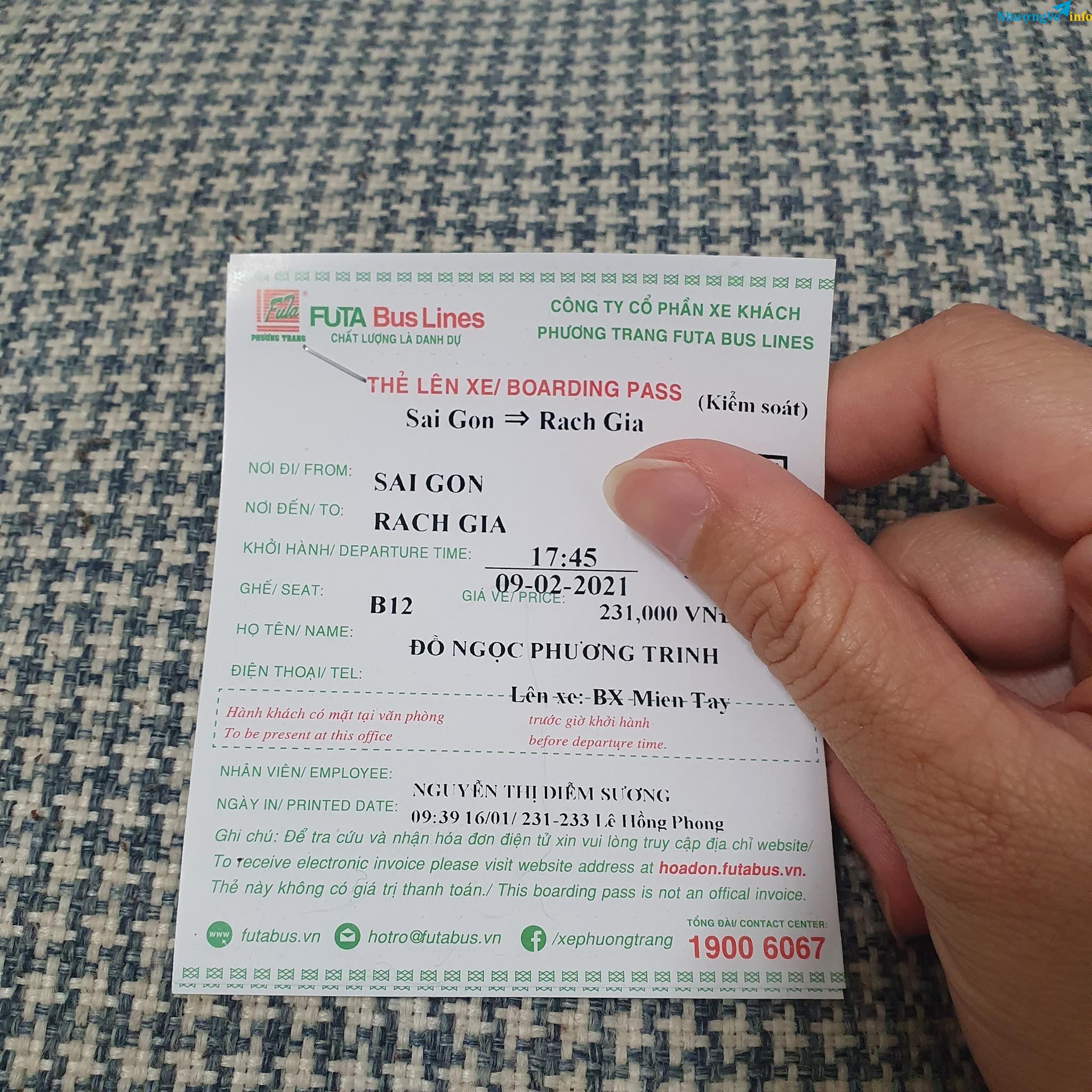 Ảnh Nhượng vé xe về rạch giá 28 tết