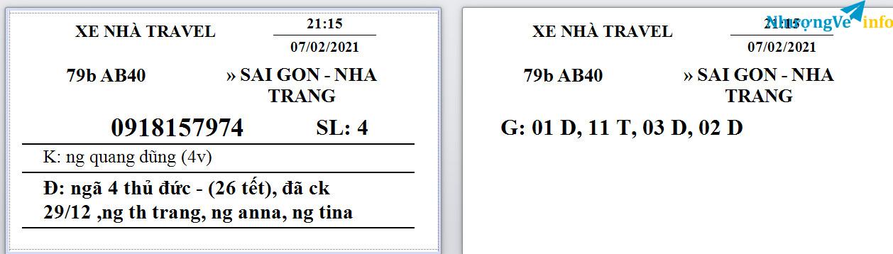Ảnh Nhượng lại 4 vé xe Sai Gon - Nha Trang ngày 26/12 (âm lịch)