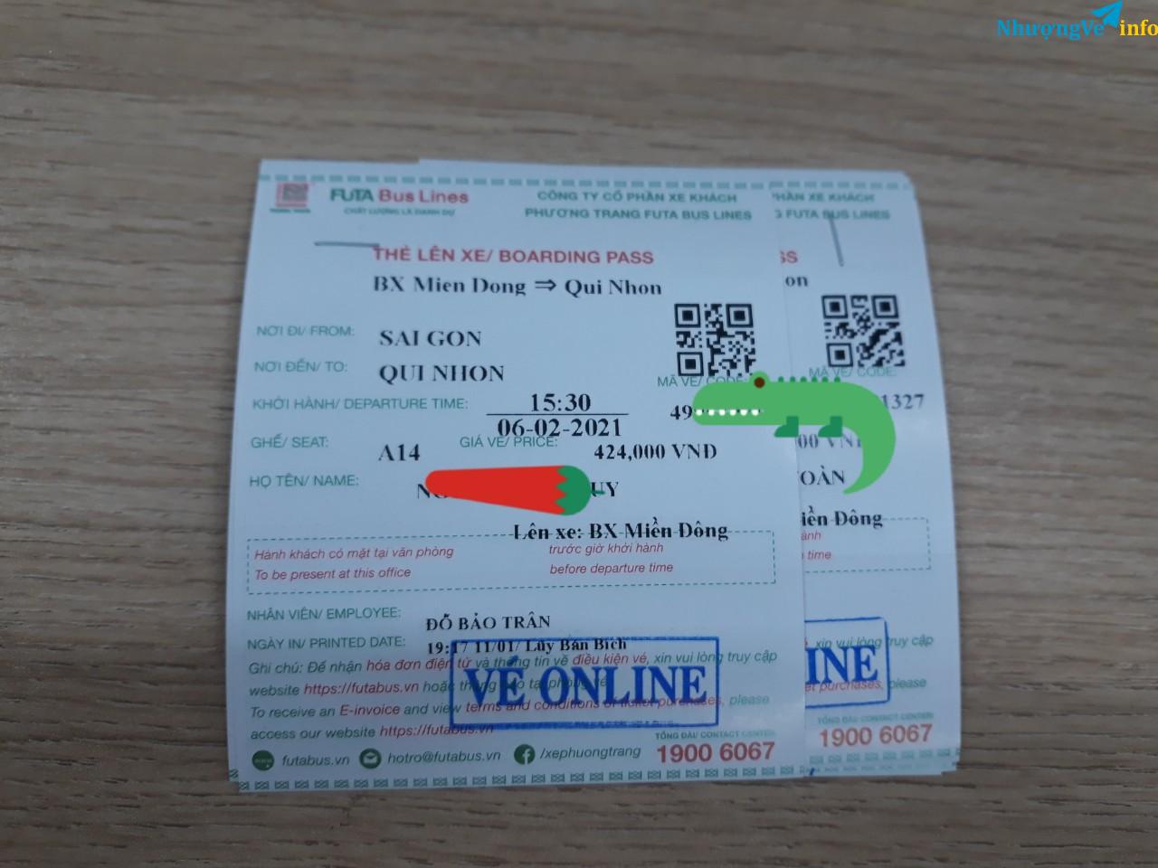 Ảnh VE XE PHUONG TRANG 6 AL QUY NHON - SG, 7AL (QUANG NGAI - SG)