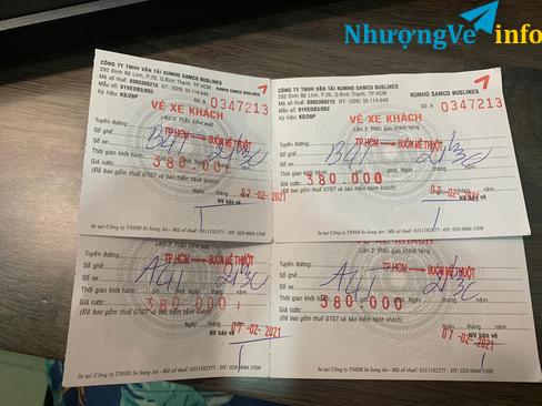 Ảnh Vé xe Kumhoo từ HCM về Buôn Ma Thuột ngày 7/2 (26 tết)