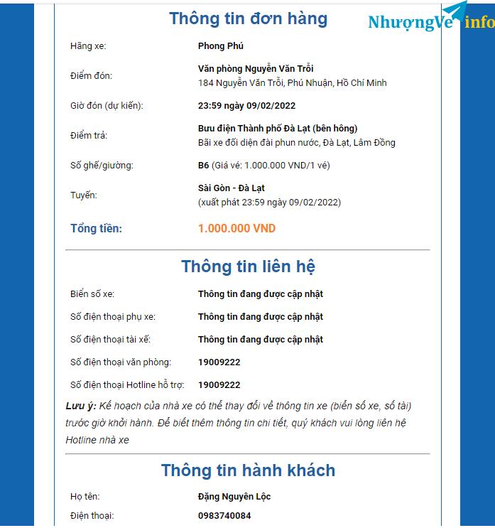 Ảnh nhượng lại vé đi Sài Gòn - Đà Lạt