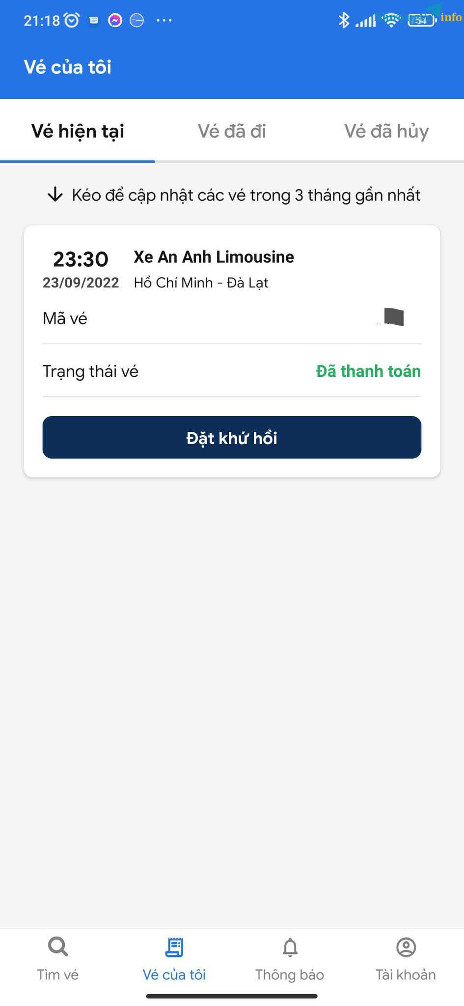 Ảnh Nhượng lại vé SG-ĐÀ LẠT, TỐI 23H30 NGÀY 23.09.2022