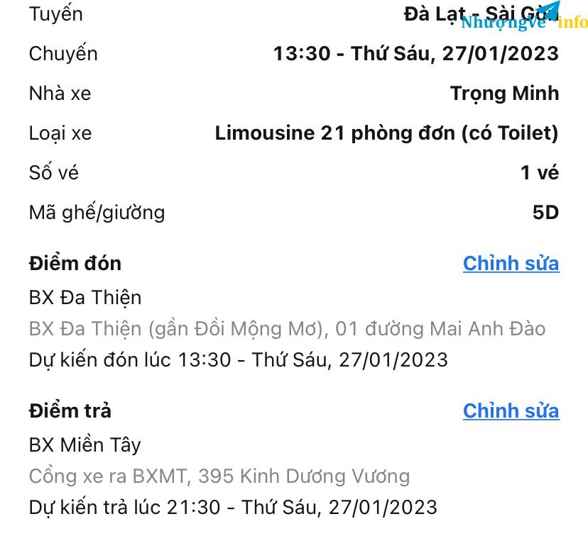 Ảnh Pass vé xe Đà Lạt - Sài Gòn