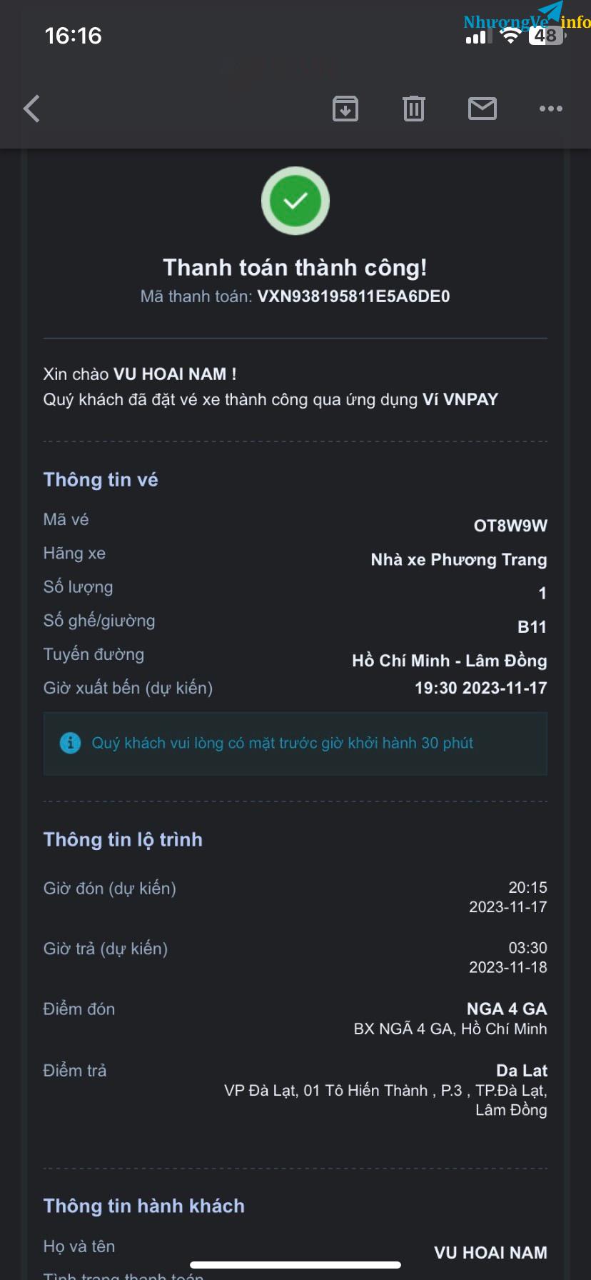 Ảnh Pass vé khứ hồi Tphcm - Đà lạt