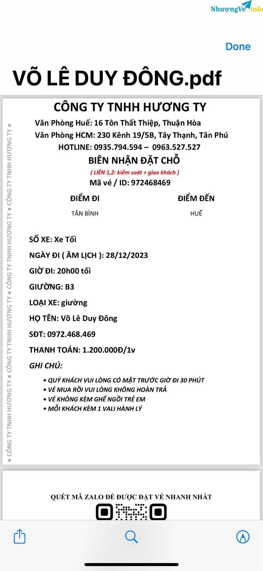 Ảnh Vé xe Sài Gòn Huế
