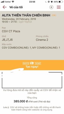 Ảnh Gấp!!! Cần nhượng lại 3 vé xem Alita 2D tại CGV CT Plaza