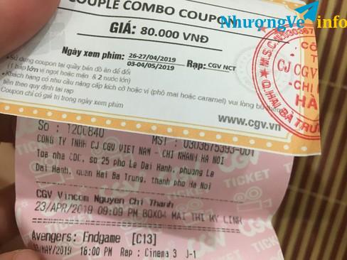 Ảnh Combo cặp vé Endgame + bỏng nước 180k Vincom NCT