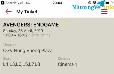 Ảnh Nhượng vé xem phim EndGame Sweetbox CGV Hùng Vương 13:00 28/4/2019