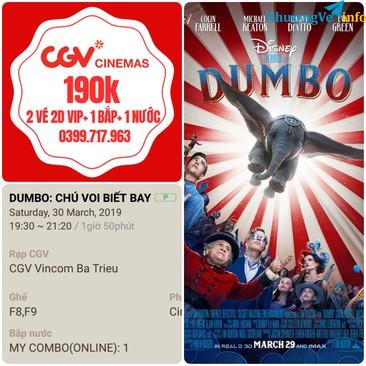 Ảnh Combo 2 vé 2d vip 1 bắp 1 nước phim DUMBO CGV BÀ TRIỆU