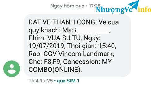 Ảnh 2 vé CGV Vua sư tử, 1 bắp 1 nước 19/7 15h40