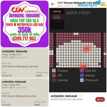 Ảnh CẶP VÉ CGV IMAX AVENGERS: END GAME 19H15 THỨ 6 10.5 LIỄU GIAI