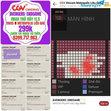 Ảnh CẶP VÉ CGV IMAX AVENGERS: END GAME 19H15 THỨ 7 LIỄU GIAI
