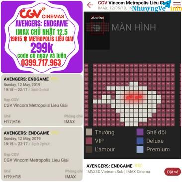 Ảnh CẶP VÉ CGV IMAX AVENGERS: END GAME 19H15 CHỦ NHẬT 12.5 LIỄU GIAI