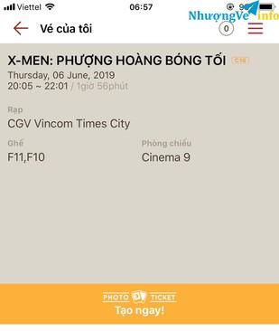 Ảnh Bán cặp vé sneakshow phim x-men Dark Phoenix ở cgv timescity