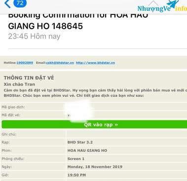 Ảnh Cần bán lại 2 vé xem phim hoa hậu giang hồ ngày 18/11/2019