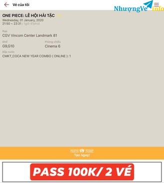 Ảnh 2 vé CGV 1/1 ONE PIECE 100K/2 VÉ.