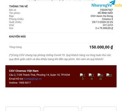 Ảnh Pass lại 2 vé xem phim CGV