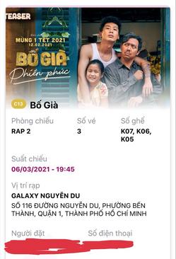 Ảnh Cần nhượng lại 3 vé xem Phim Bố Già suất chiếu ngày: 6/3/2021 19:45