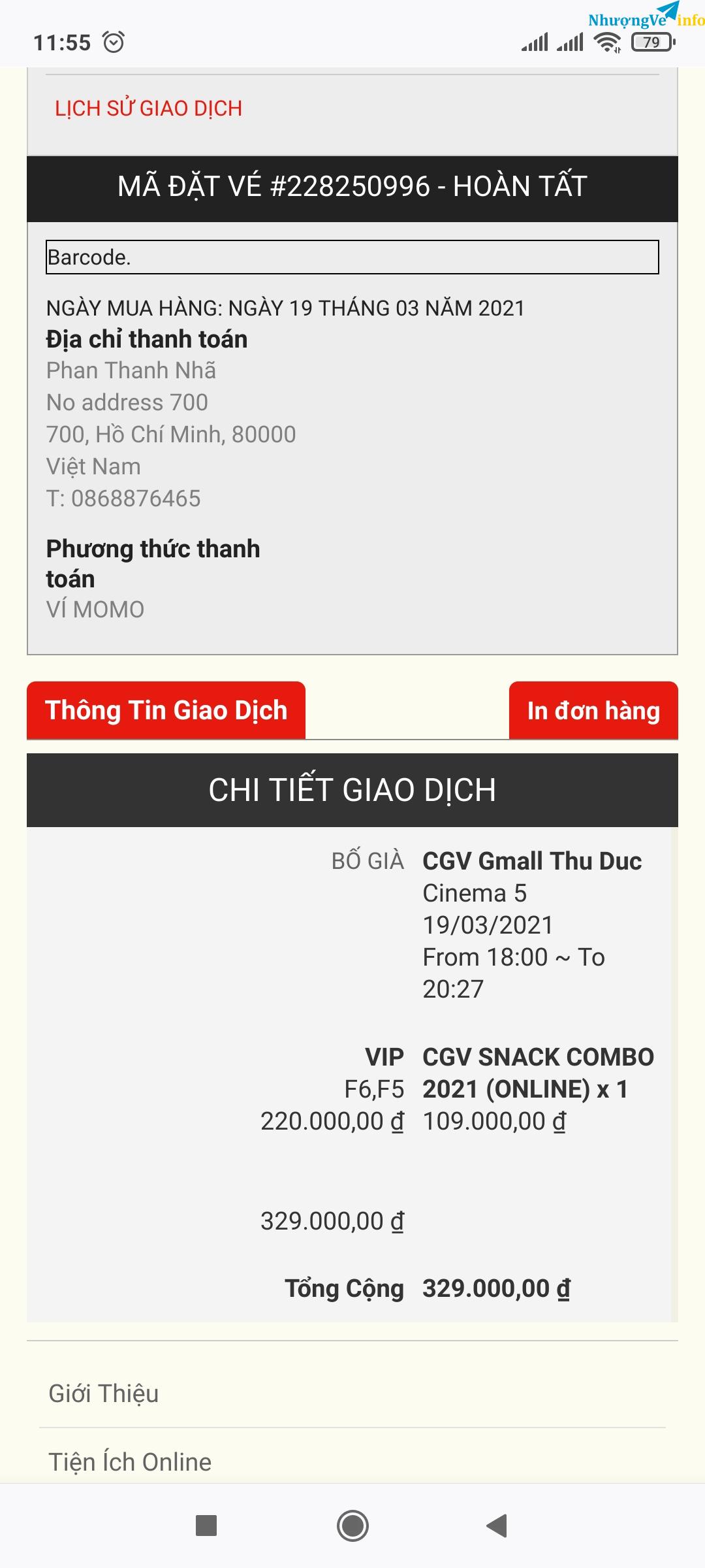 Ảnh 2 vé xem Bố Già + combo 109 CGV Gmall Thủ Đức