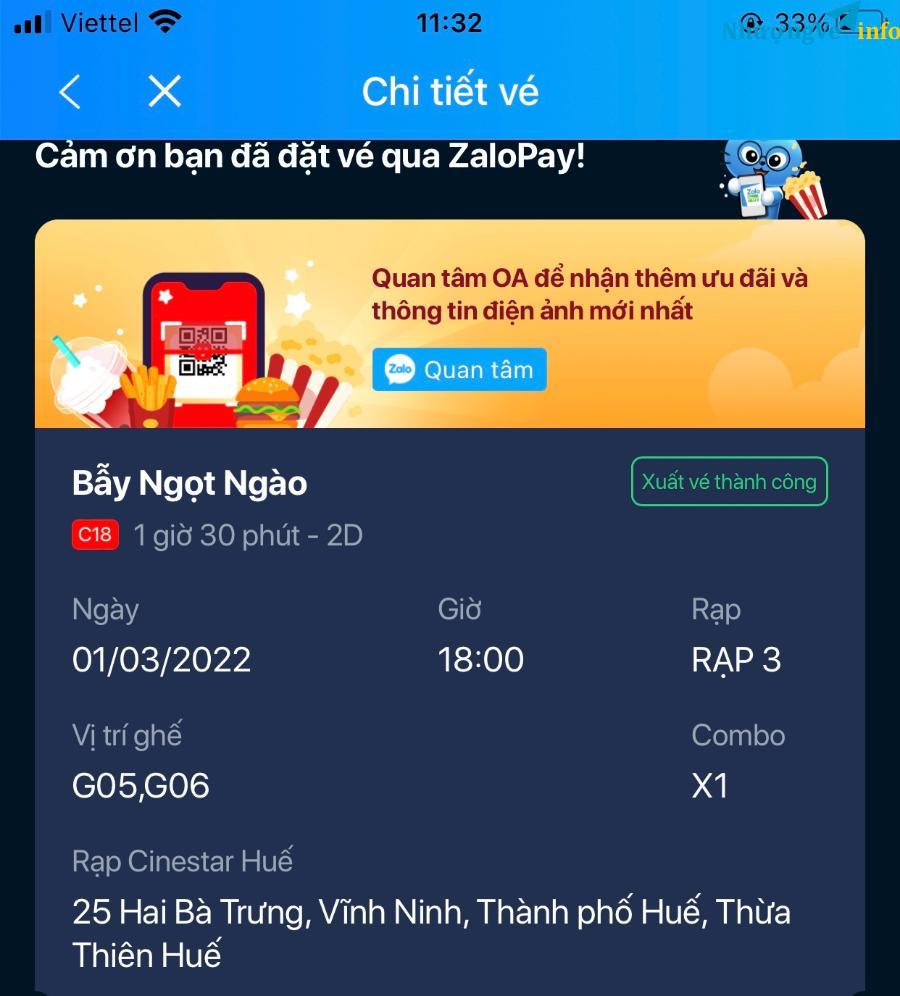 Ảnh Nhượng vé bẫy ngọt ngào+Combo bắp nước