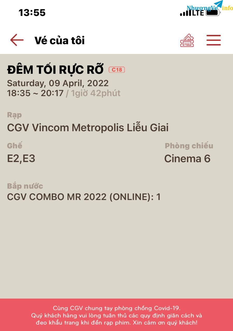 Ảnh 2 vé Đêm tối rực rỡ + combo bỏng ngô và 2 nước