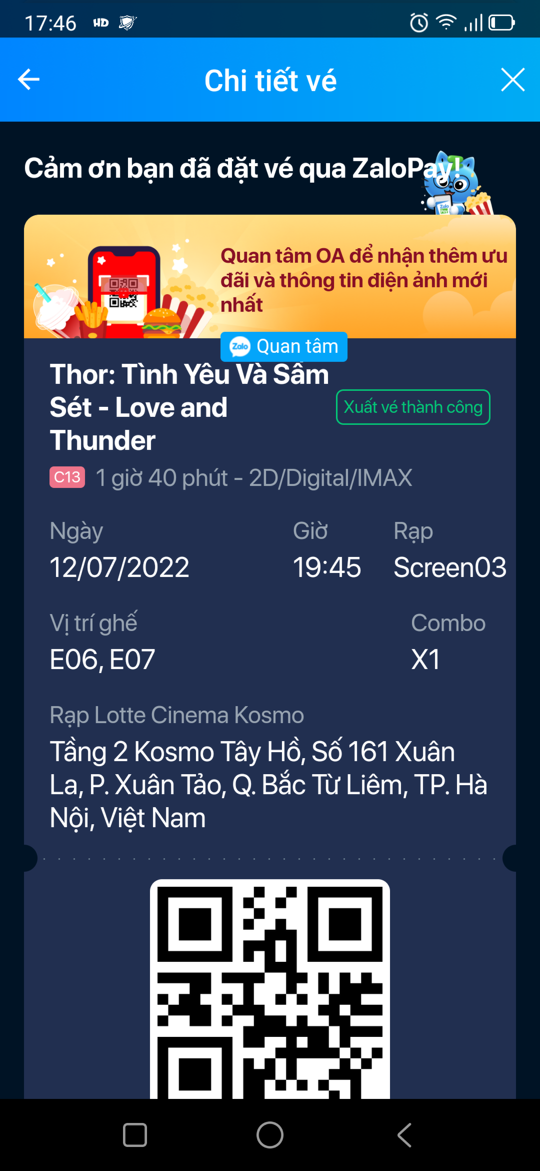 Ảnh Nhượng vé phim loote cosmot tây hồ
