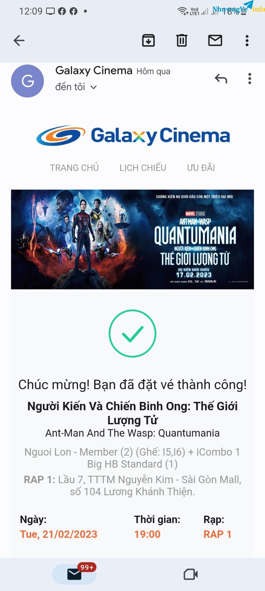 Ảnh Nhượng 2 vé xem Ant man + combo bắp nước