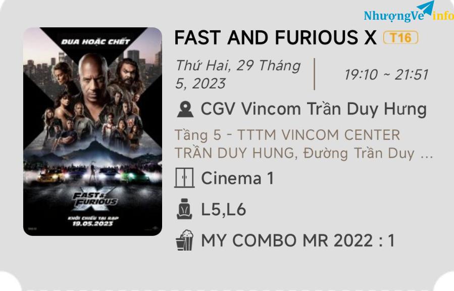 Ảnh Mình pass vé FAST AND FURIOUS X tối mai 29/5 tại CGV Vincom trần duy hưng