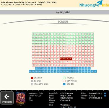 Ảnh Cần pass lại vé 4 Vé Lúc 19h30 ngày 1/5 3D Avenger tại Royal city J8,9,10,11