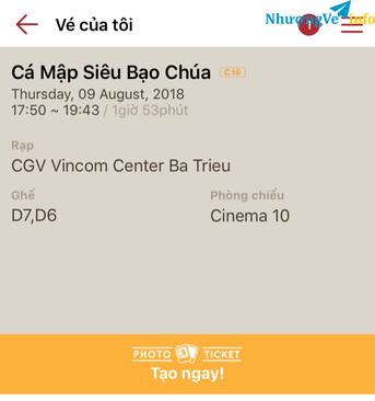 Ảnh Bán 2 vé Cá Mập Siêu Bạo Chúa Suất Sneakshow