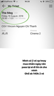 Ảnh PASS GẤP 2 VÉ XEM THE MEG NGÀY 10/8/2018