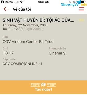 Ảnh 2 vé Sinh Vật Huyền Bí  suất 10h10 ngày 22/10