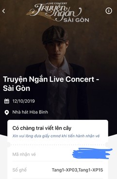 Ảnh Pass vé live concert Truyện Ngắn Hà Anh Tuấn Sài Gòn