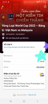 Ảnh Thành phố Thanh Hoá 4 vé trận việt nam - malaisia loại vé 200k . Giá 750.000 1 vé. Có 4 vé liền kề