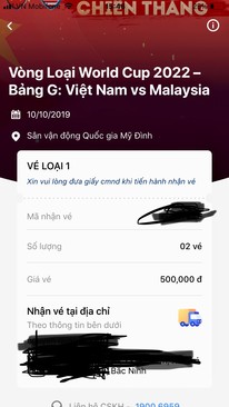 Ảnh Bán 1 cặp vé loại 1 500k khu vực Bắc Ninh